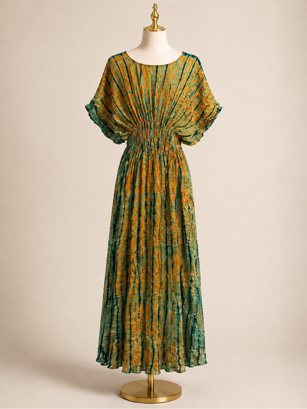 Bohemian Green & Mustard Tie-Dye Maxi Dress